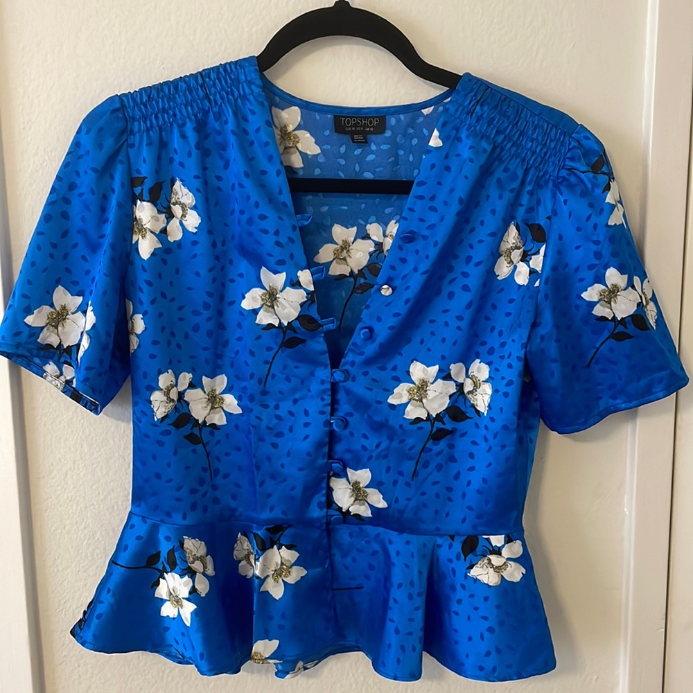 Beautiful Blue Floral Topshop Blouse